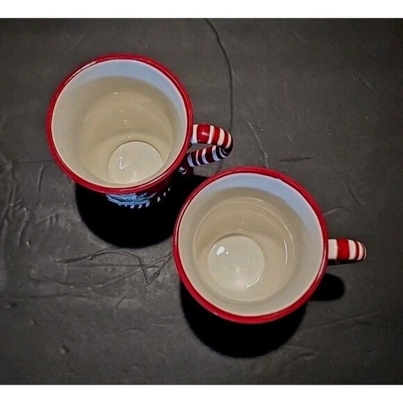 2 TRACY PORTER Christmas JOLLY OL' SNOWY Coffee Cocoa Mugs Cup Red-White Snowman - Picture 4 of 6